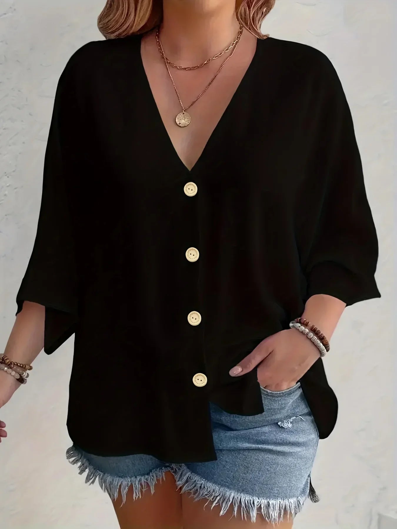 Valorine™ | Signe – Blus med knäppning och ¾-ärm