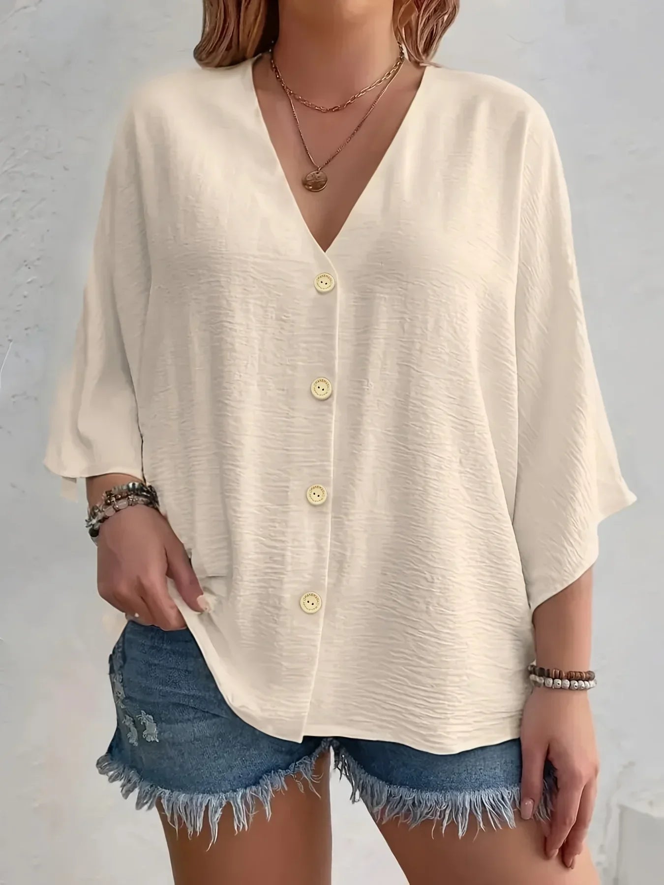 Valorine™ | Signe – Blus med knäppning och ¾-ärm