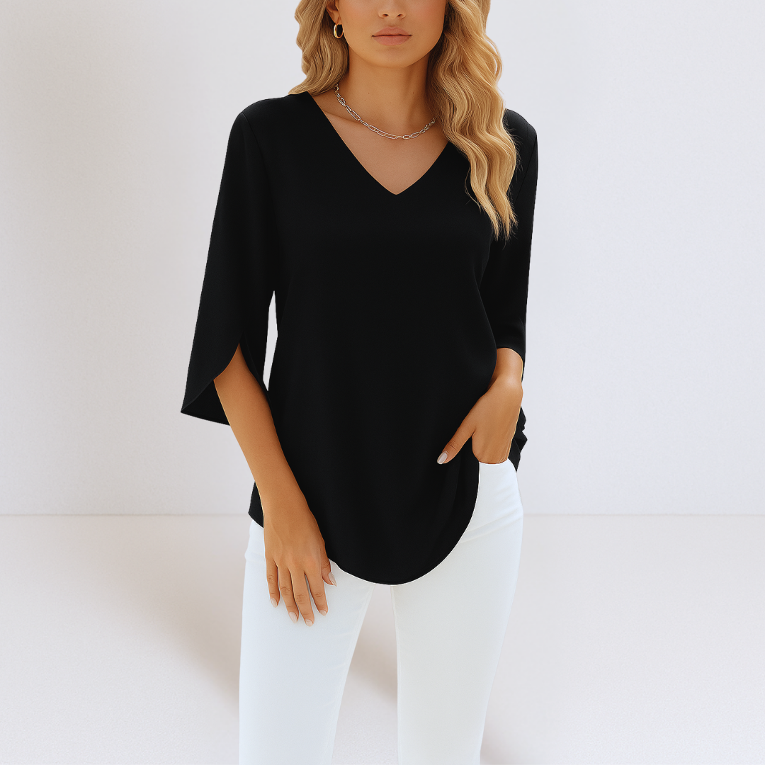 Valorine™ - Elegant blus med V-ringning och slitsade ärmar