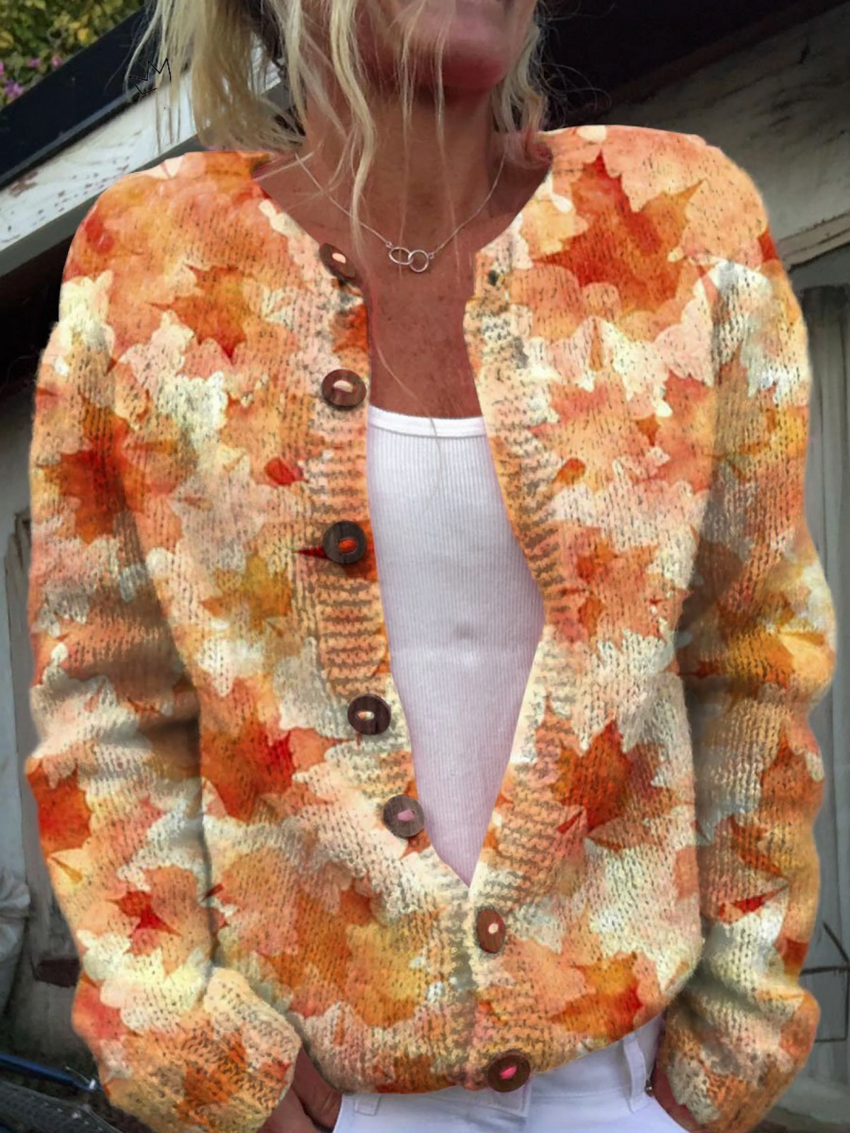 Lönnblad Höstmotiv Knäppt Cardigan