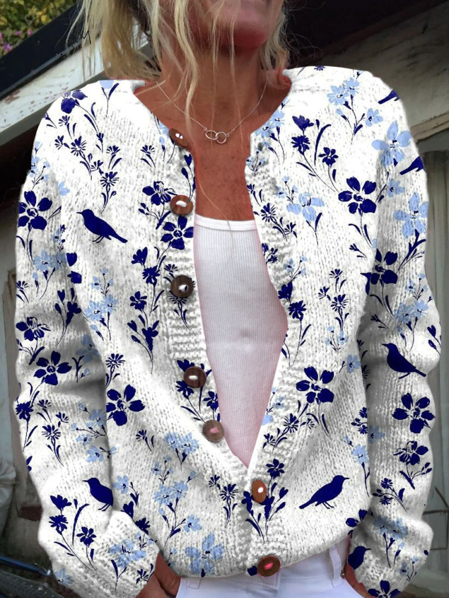 Retro Blomsterkonst Button-Up Cardigan
