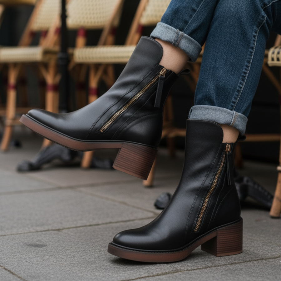 Valorine™ |  Svarta stövletter med bekväm klack, eleganta och tidlösa