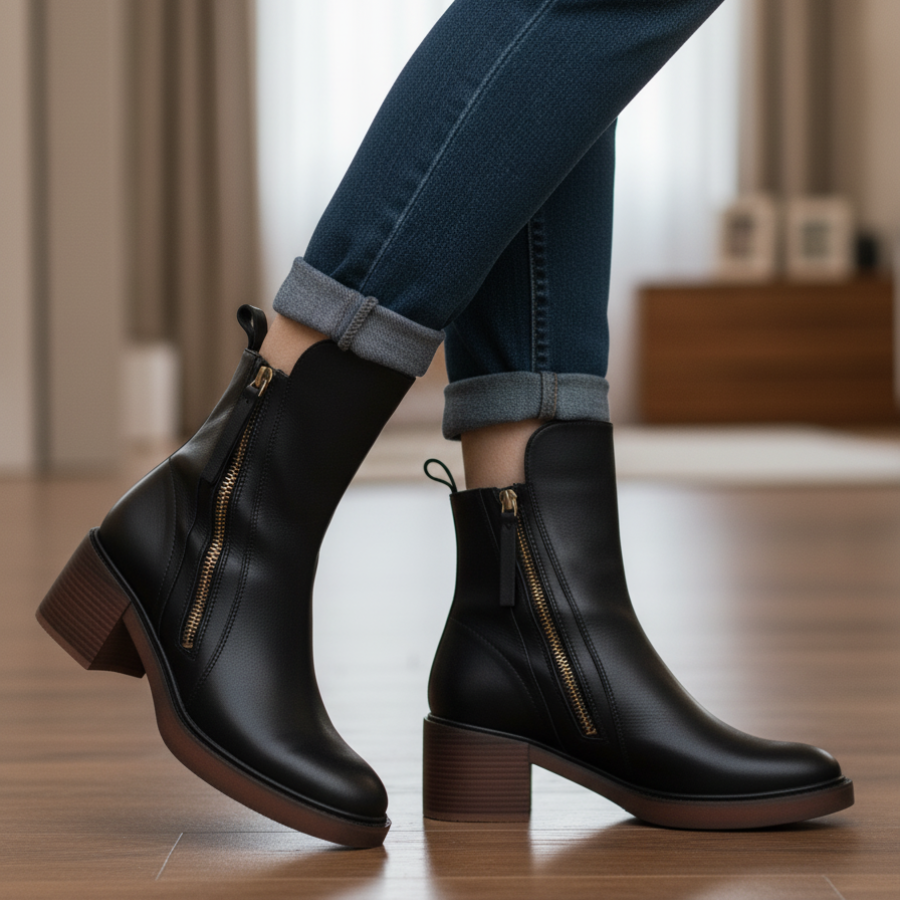 Valorine™ |  Svarta stövletter med bekväm klack, eleganta och tidlösa