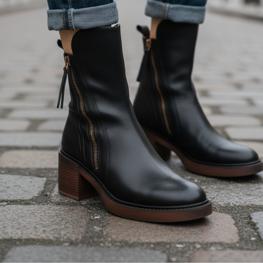 Valorine™ |  Svarta stövletter med bekväm klack, eleganta och tidlösa