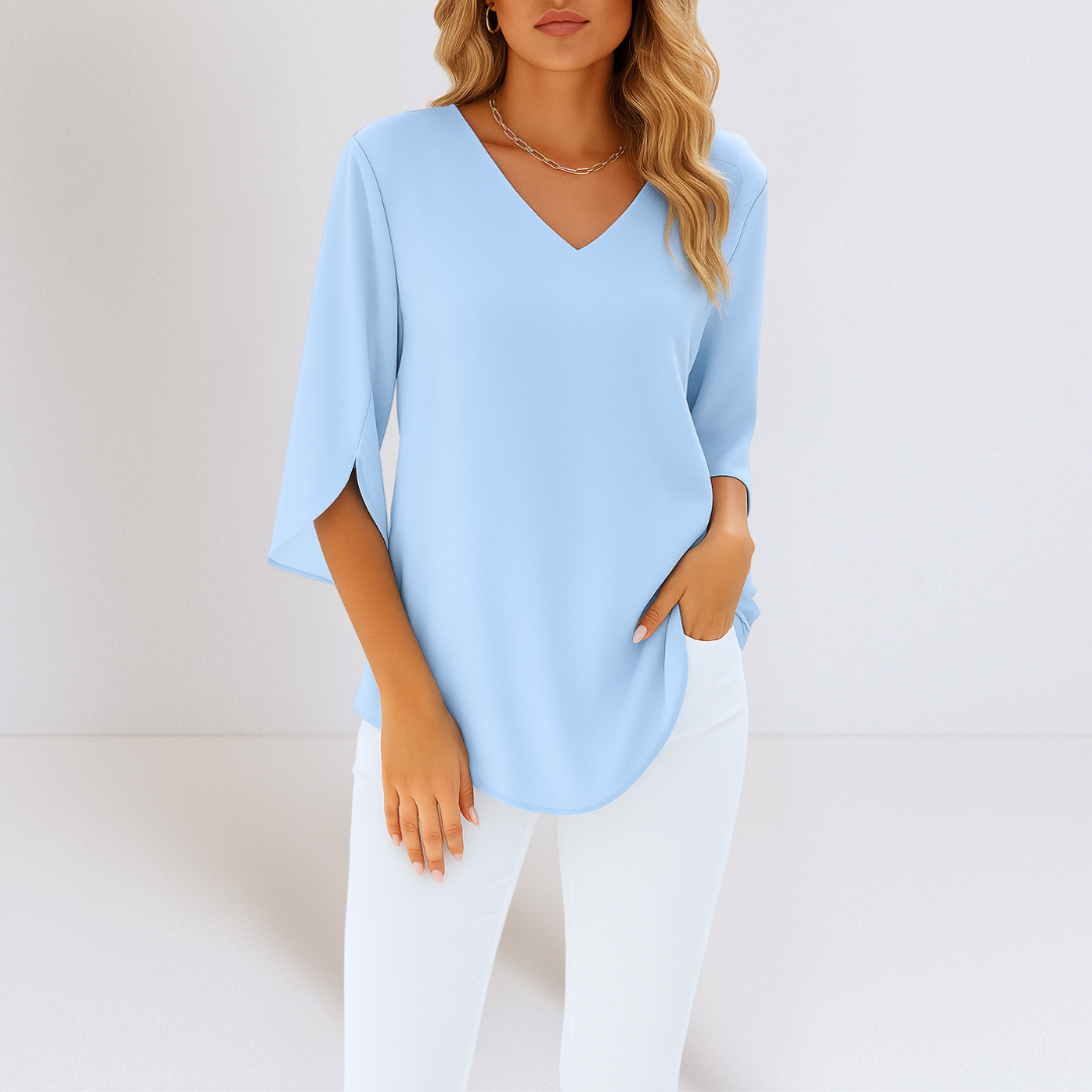 Valorine™ - Elegant blus med V-ringning och slitsade ärmar