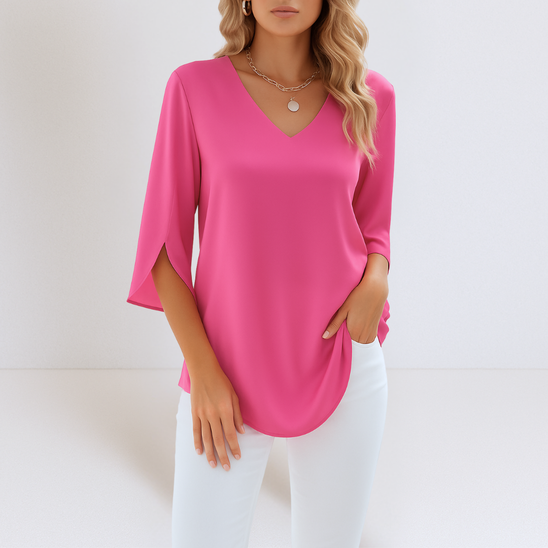 Valorine™ - Elegant blus med V-ringning och slitsade ärmar