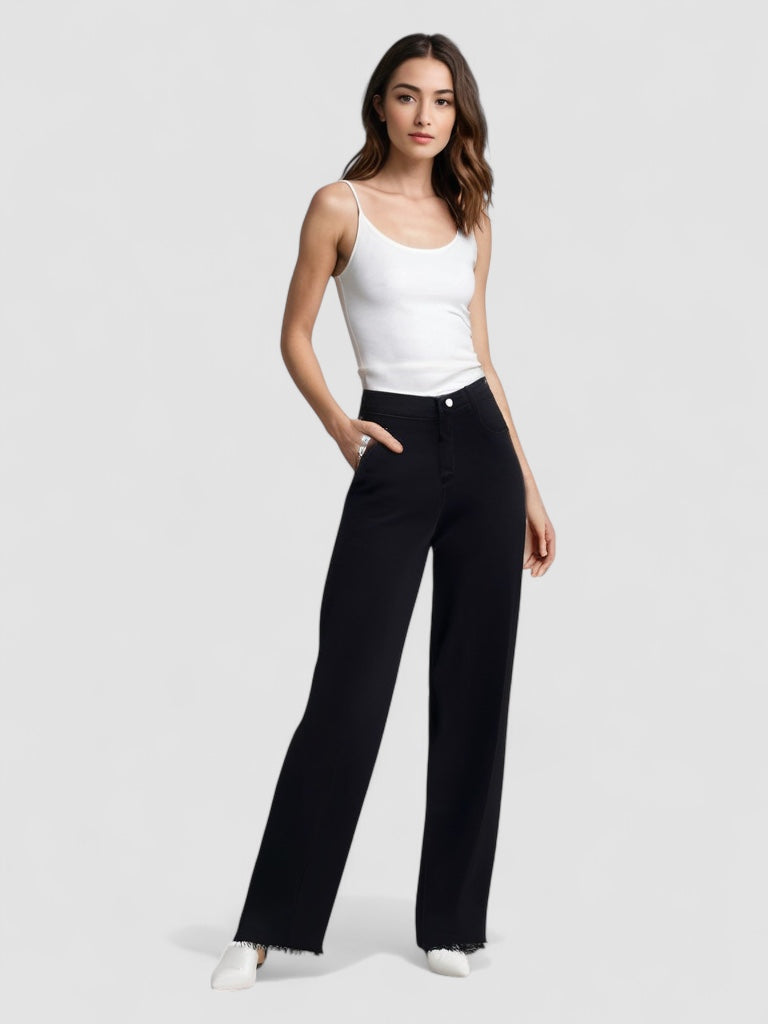 Valorine™ | Elegant Svart Jeans med Rå Finish