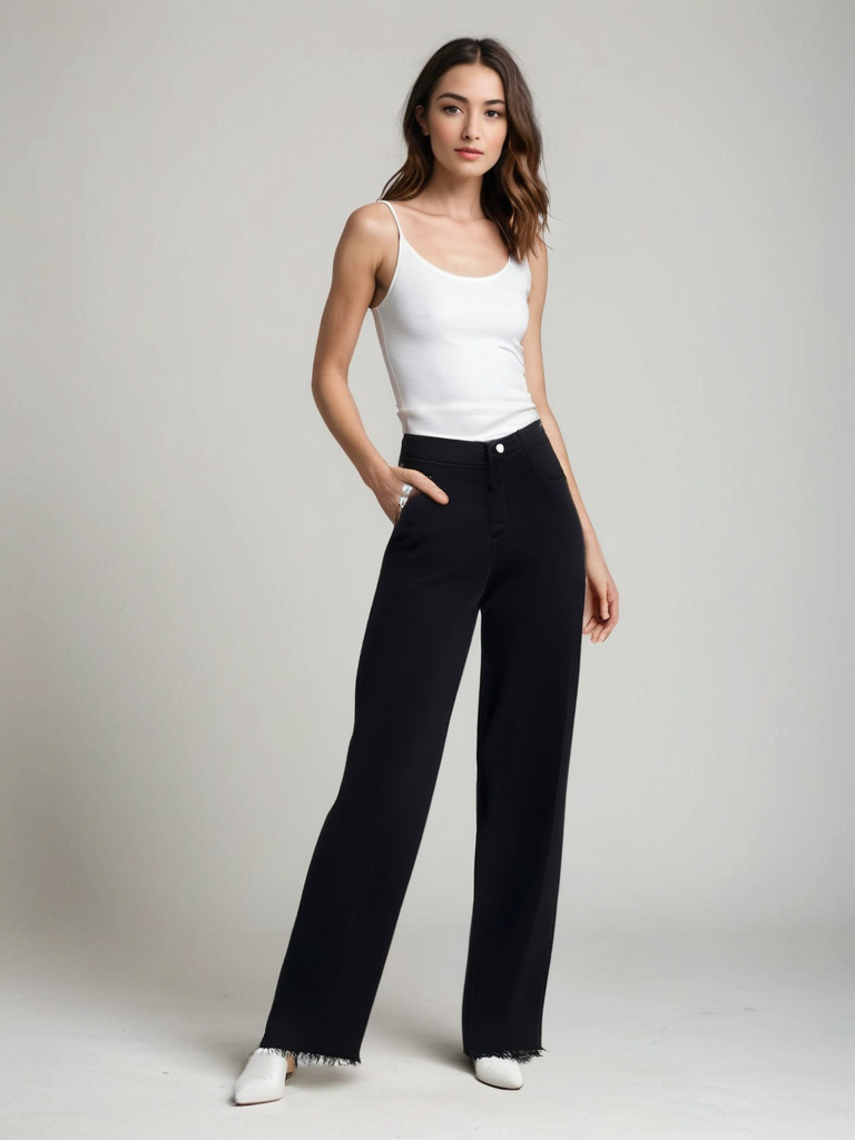 Valorine™ | Elegant Svart Jeans med Rå Finish