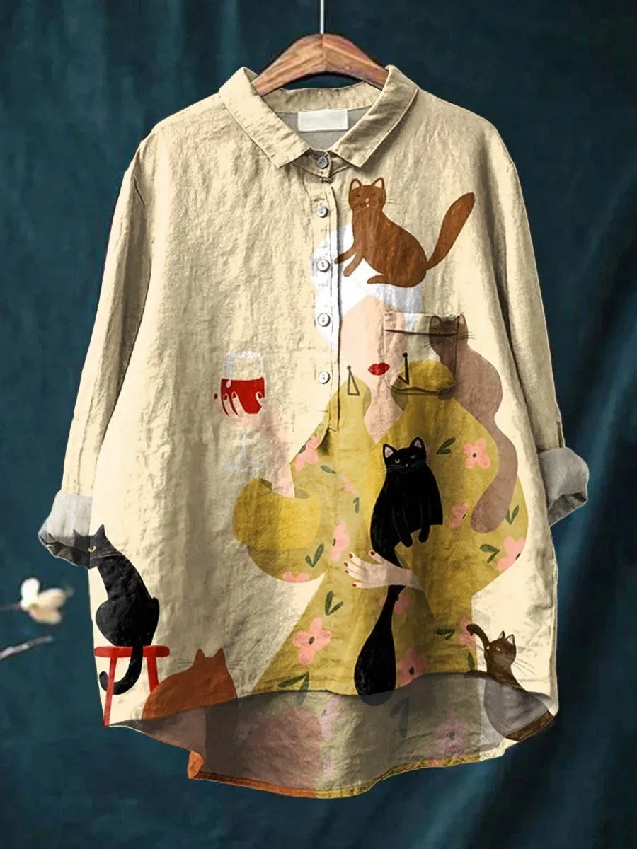 Valorine™ | Blus med katt- och blomtryck