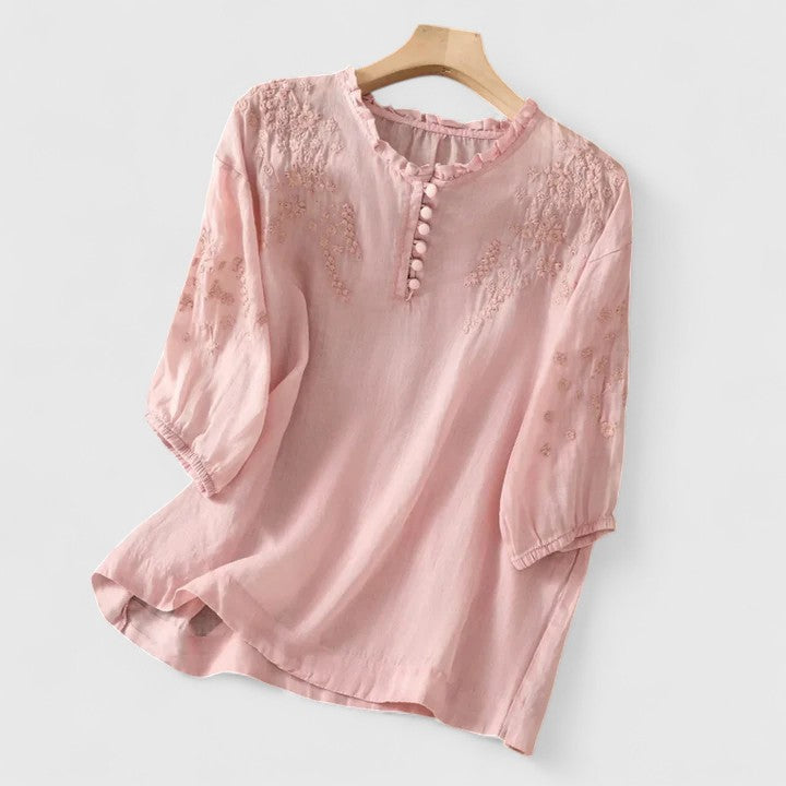 Valorine™ - Blus i bomullsvoile med broderade axlar