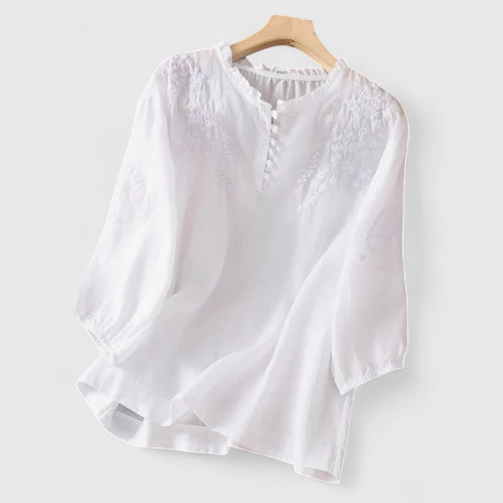 Valorine™ - Blus i bomullsvoile med broderade axlar