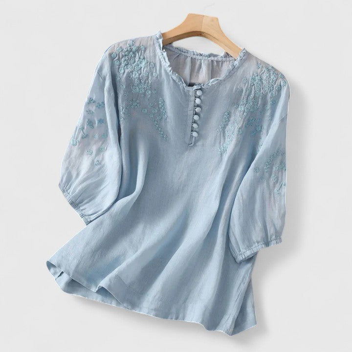 Valorine™ - Blus i bomullsvoile med broderade axlar