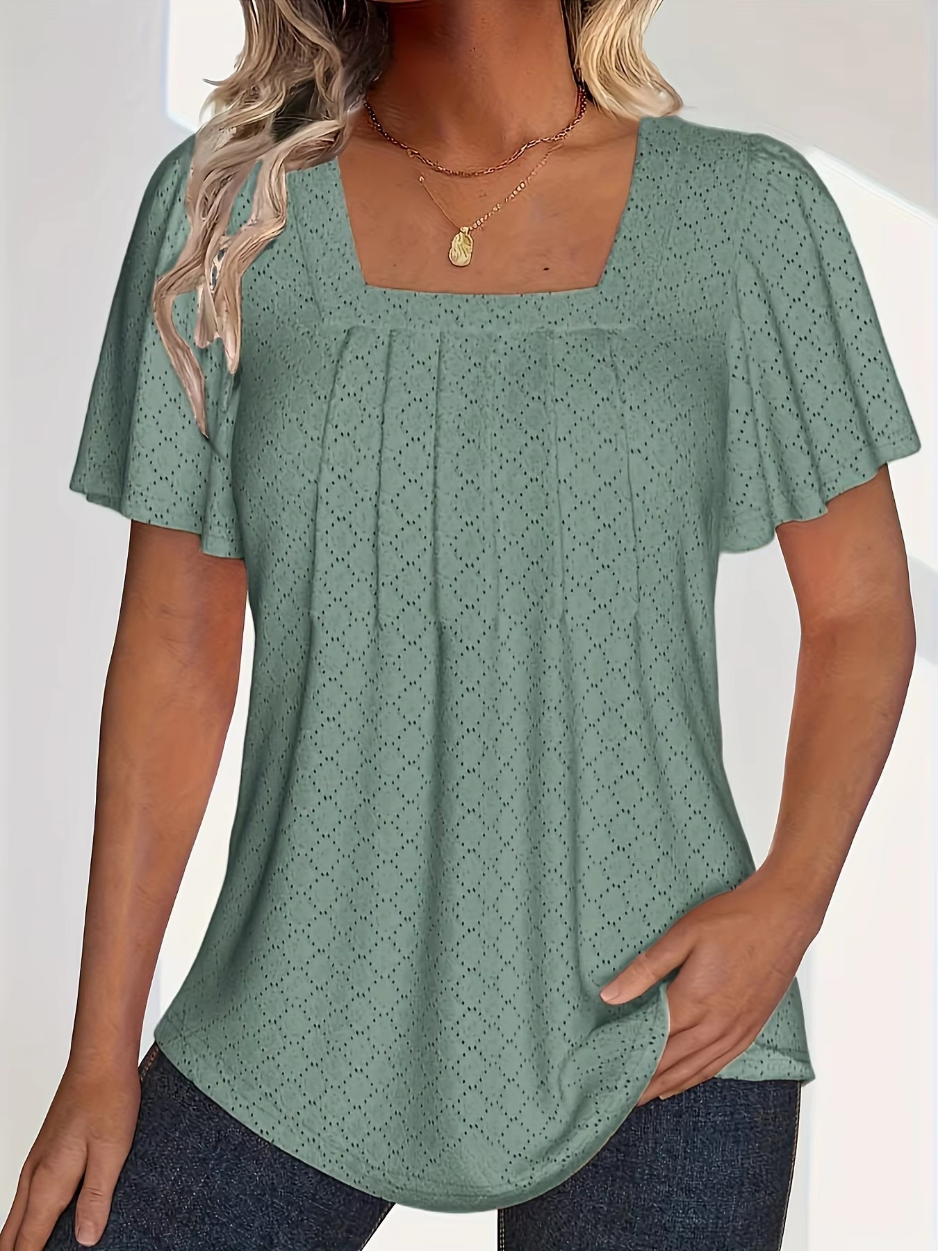 Valorine™ | Mirelle – Blus med fyrkantig halsringning och textur