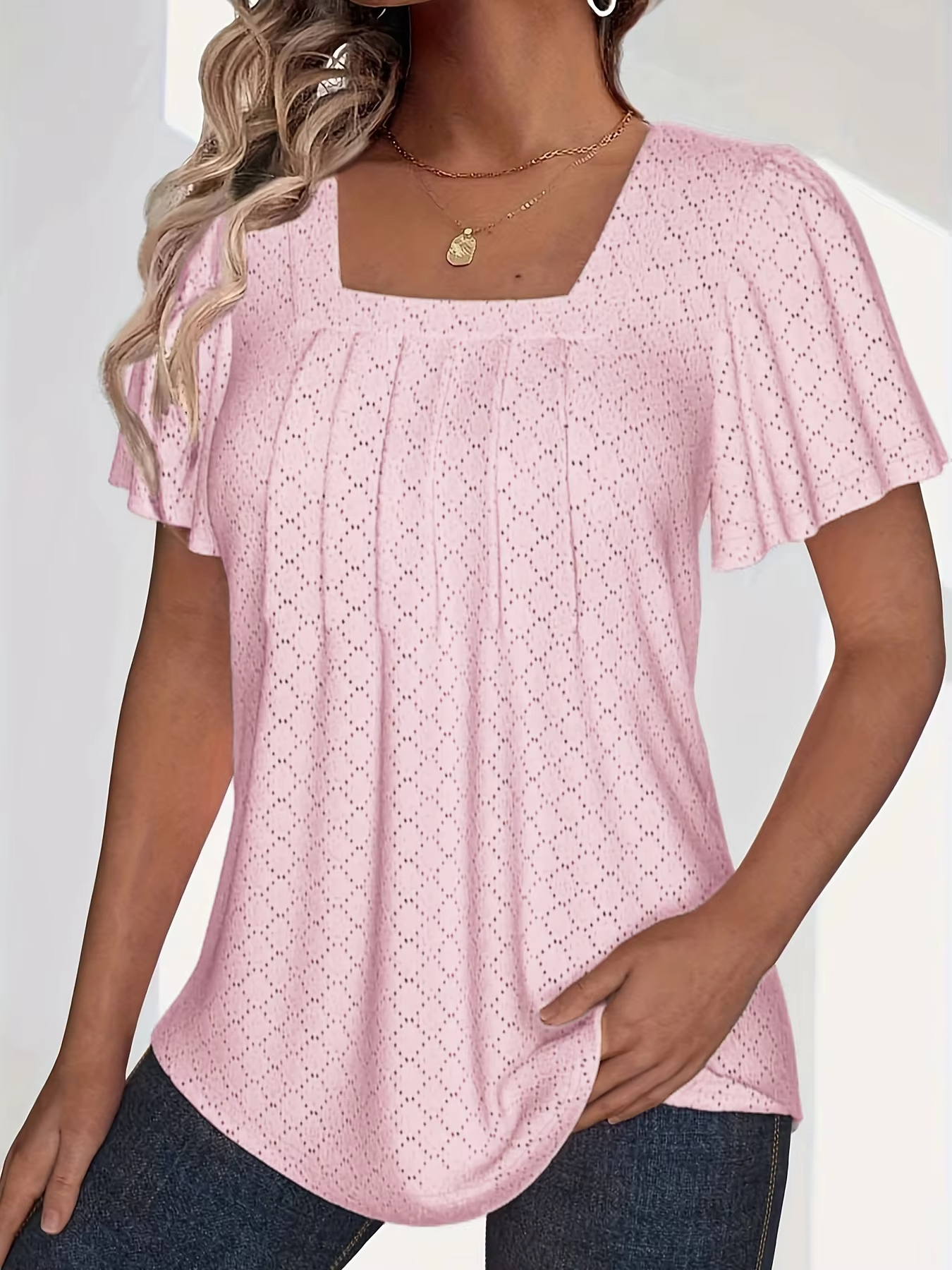 Valorine™ | Mirelle – Blus med fyrkantig halsringning och textur