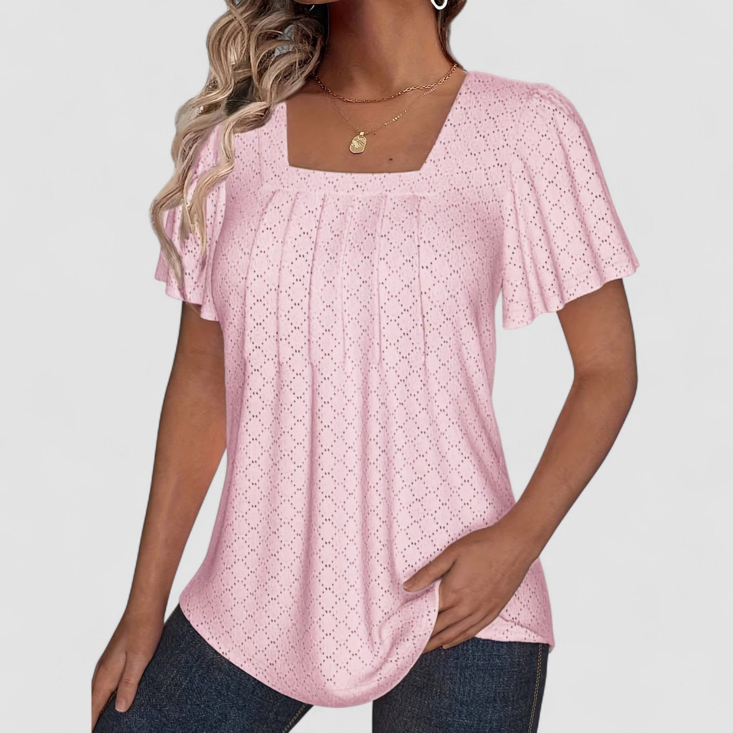 Valorine™ | Mirelle – Blus med fyrkantig halsringning och textur