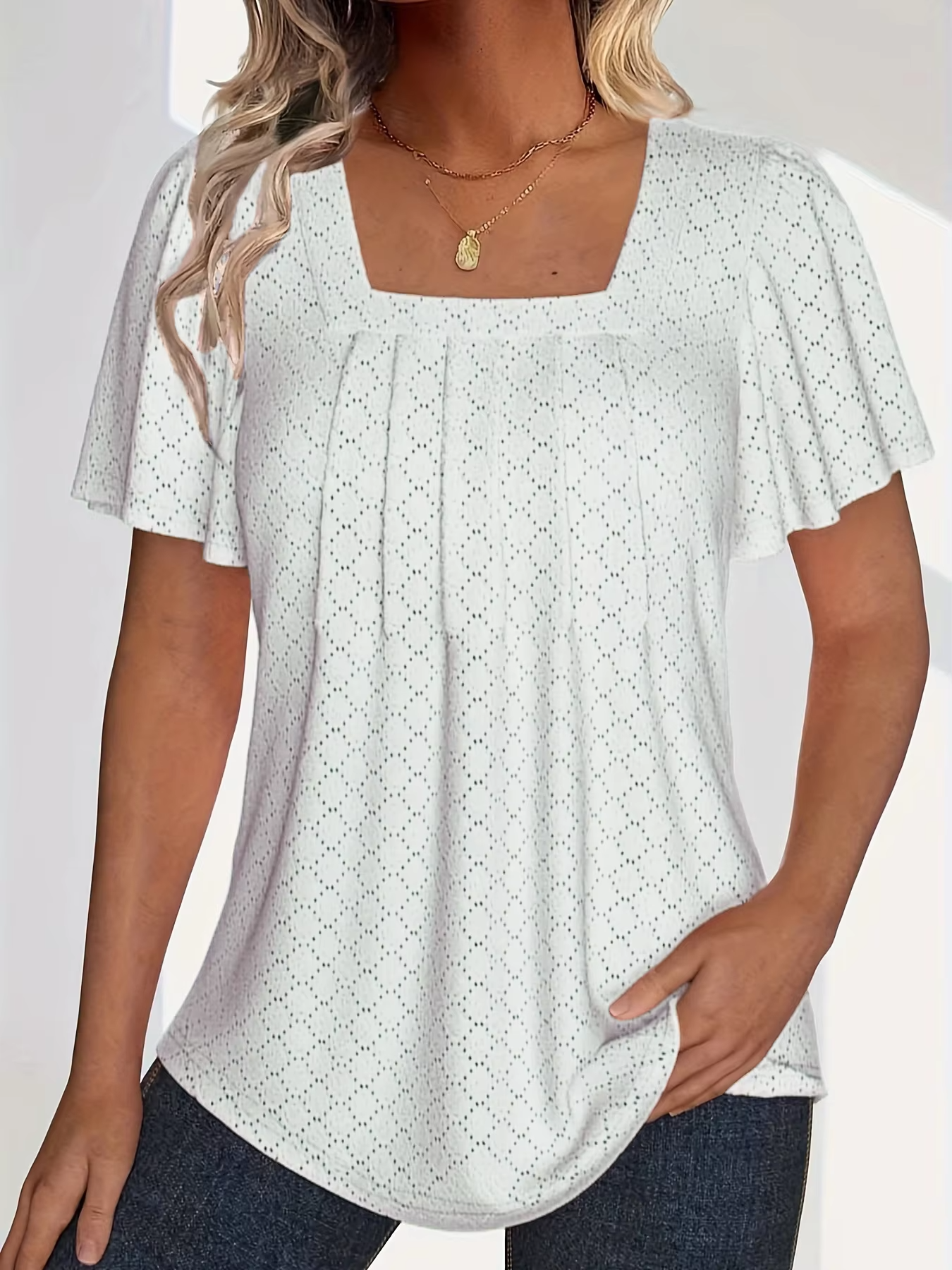 Valorine™ | Mirelle – Blus med fyrkantig halsringning och textur